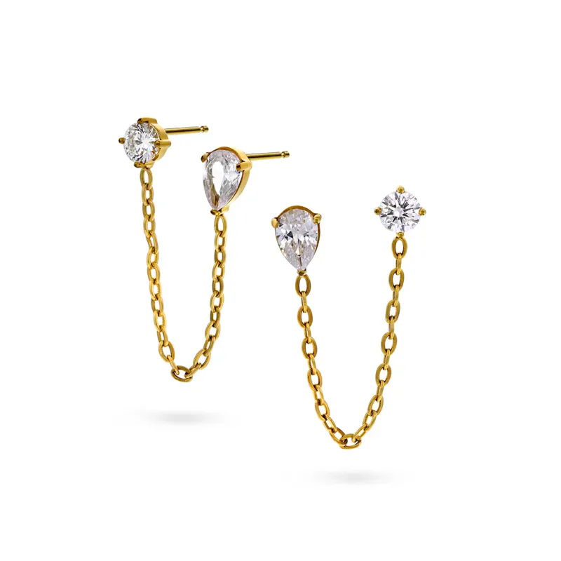 Starlight studs i forgylt stål med hvite stener