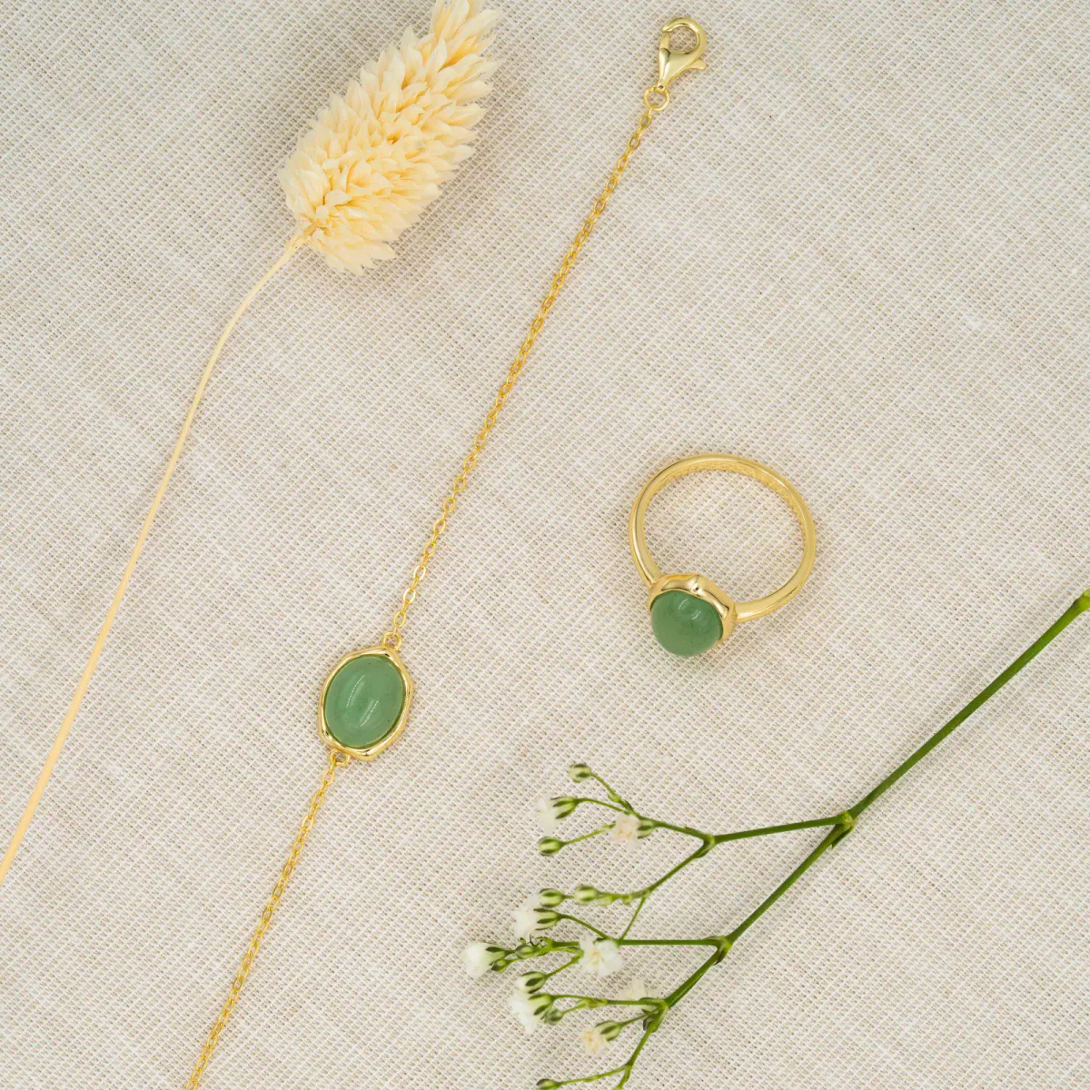 Beam armbånd i forgylt sølv med aventurin krystall