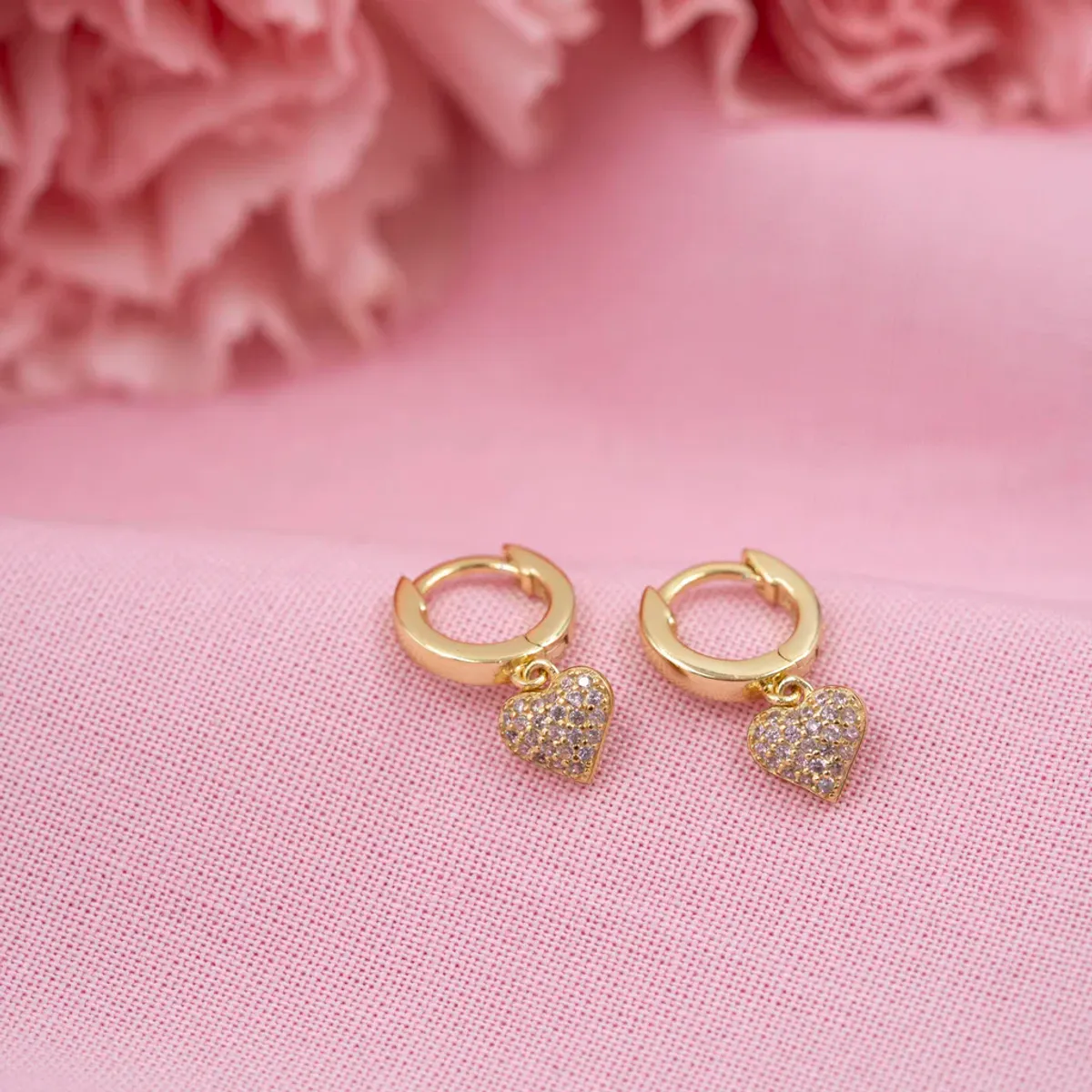 Øreringer med rosa zirkonia og hjerte