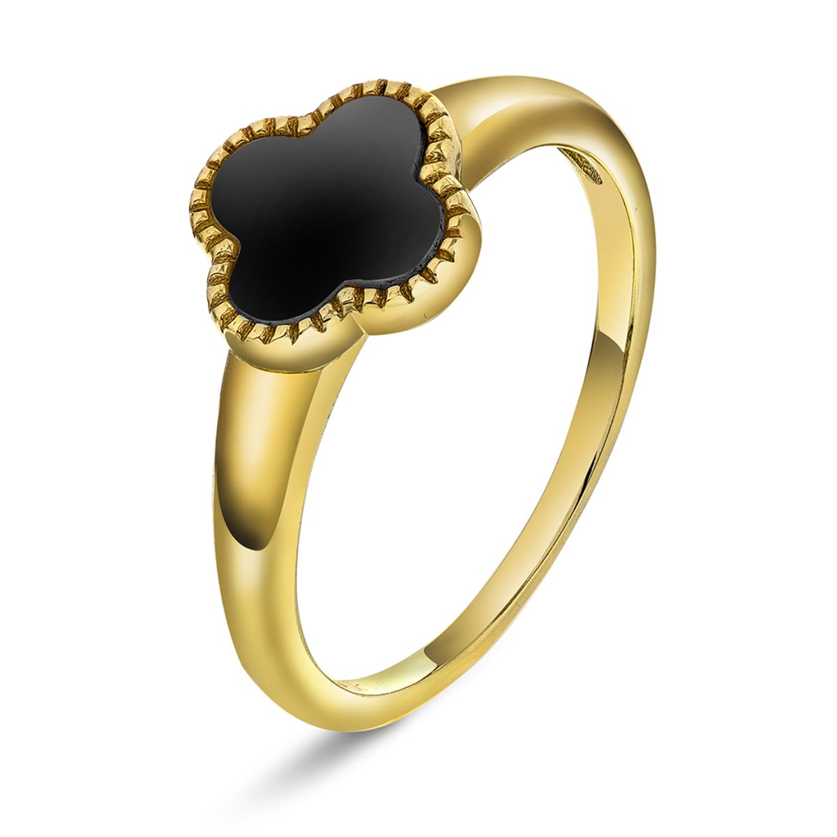 Ring i forgylt sølv med sort kløver