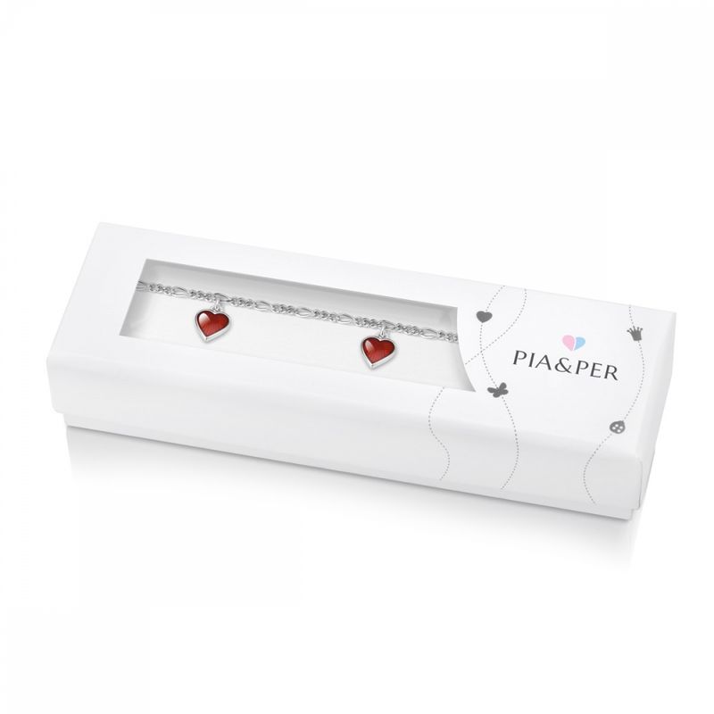 Pia og Per Rød hjerte armband m/charms
