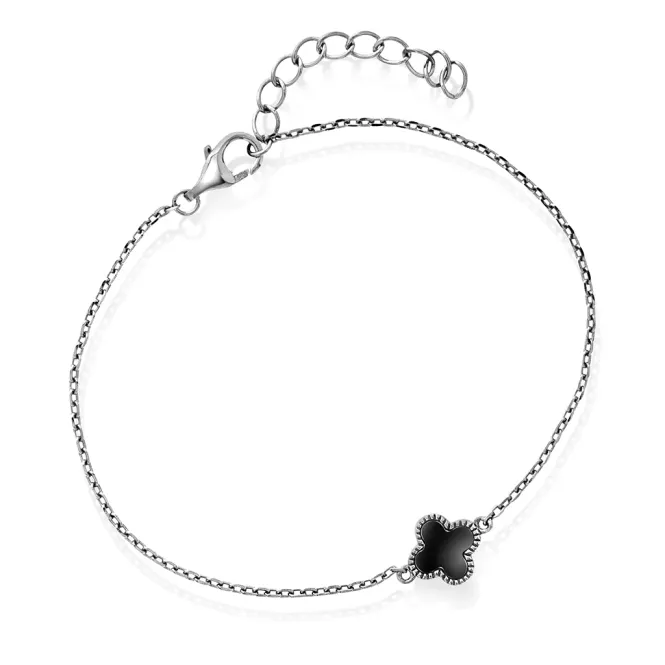Hovedbilde Kløverarmbånd i sølv med sort ...